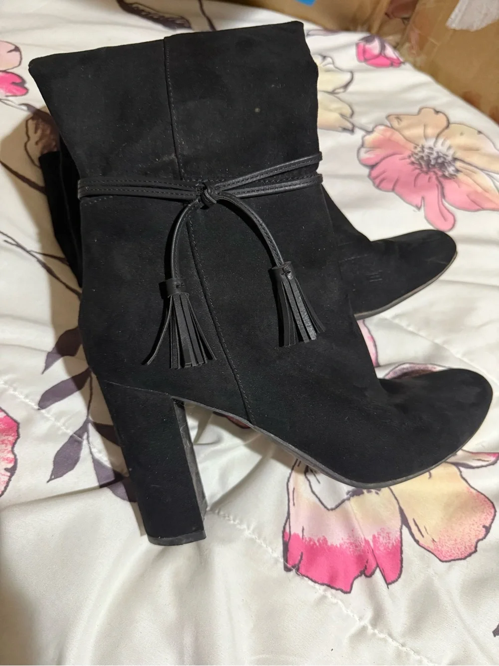LC Lauren Conrad Black Over-the-Knee Tassel Tie Boots